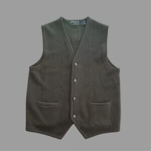Vintage Woodstock 100% Wool Green Brown Sweater Vest Sleeveless Men's Size Large
